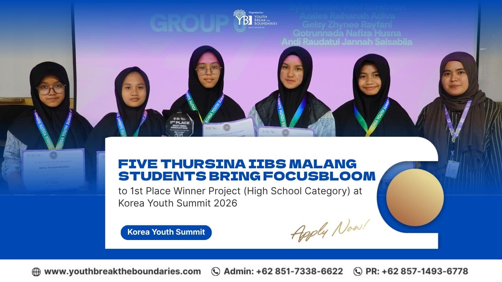 Five Thursina IIBS Malang Students Bring FocusBloom to 1st Place Winner Project (High School Category) at Korea Youth Summit 2026