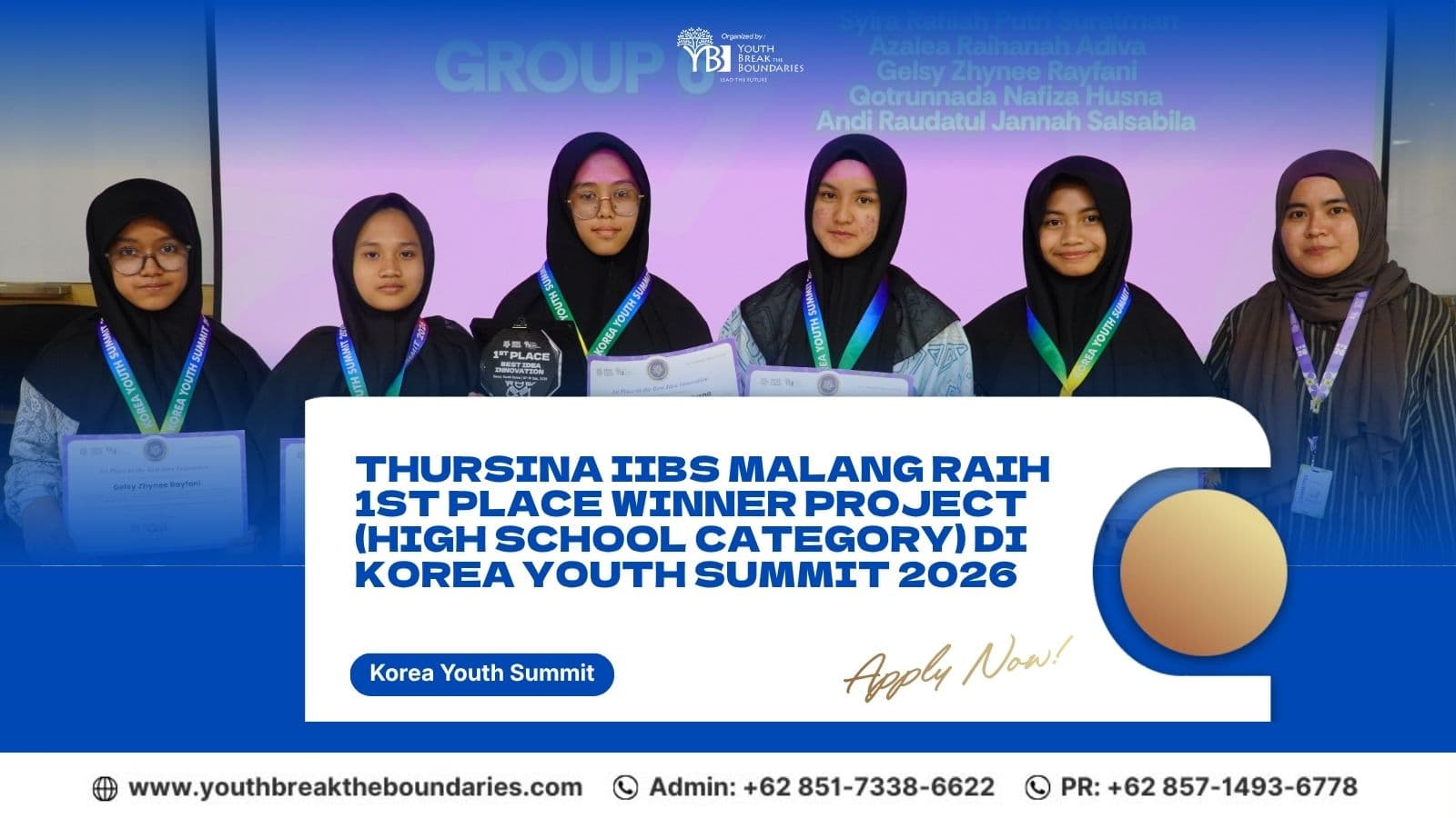 Thursina IIBS Malang Raih 1st Place Winner Project (High School Category) di Korea Youth Summit 2026